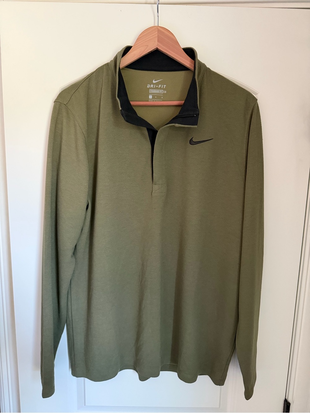 Nike Olive Green Dri-FIT Zip-Up Long Sleeve Sweater